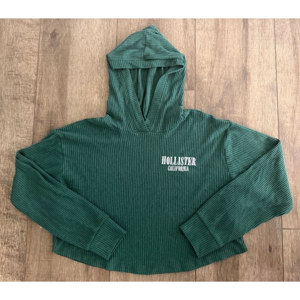 Hollister green crop top thermal hooded top size XS
